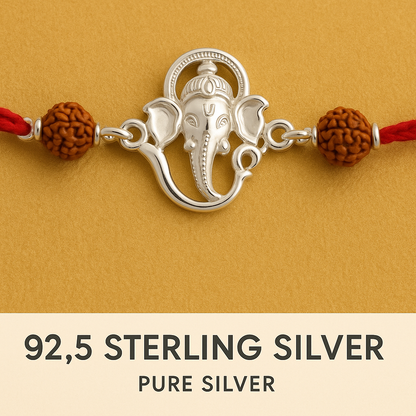 Pure silver lord ganesh design rakhi