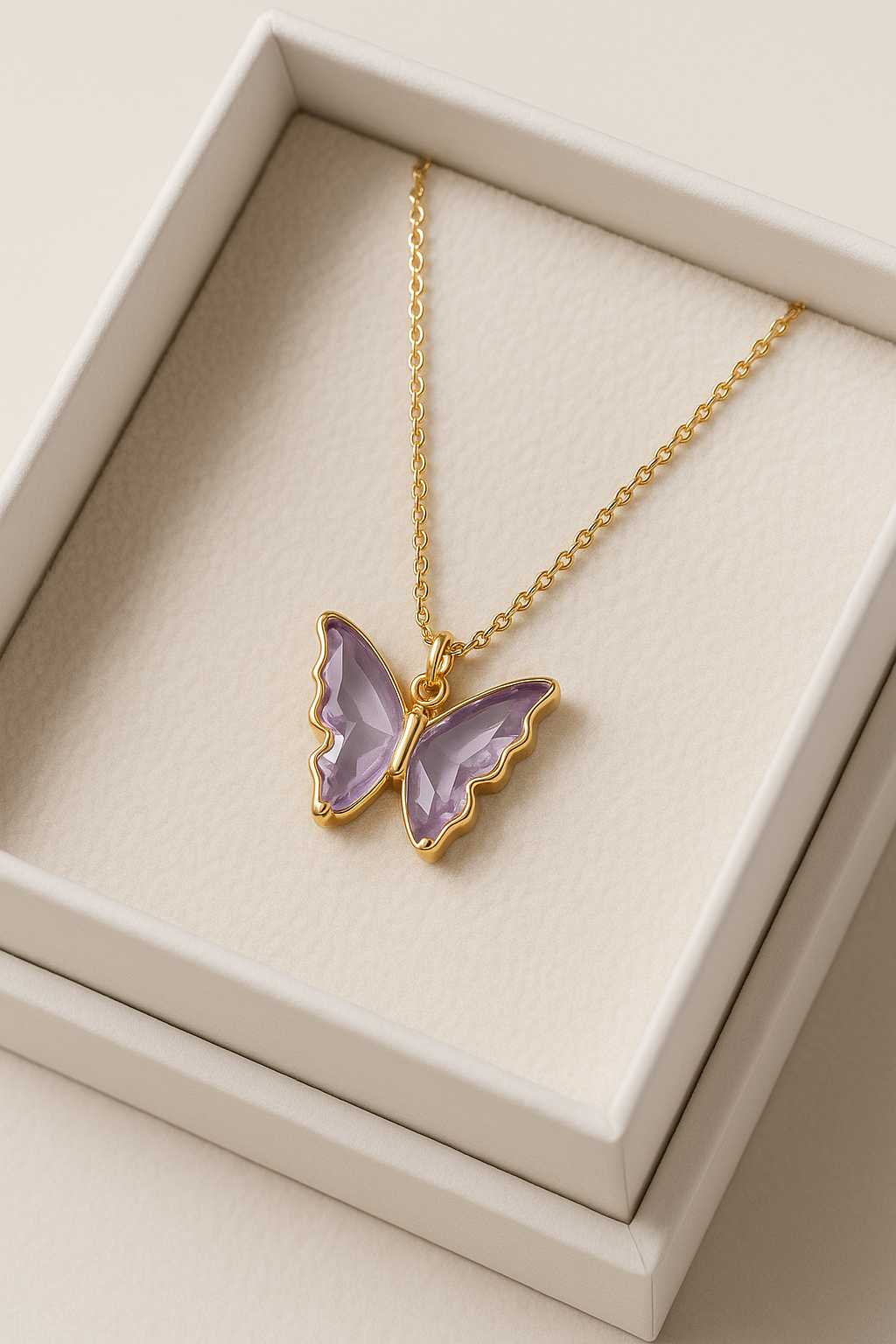 Purple crystal Butterfly Necklace Gold- plated Silver Necklace