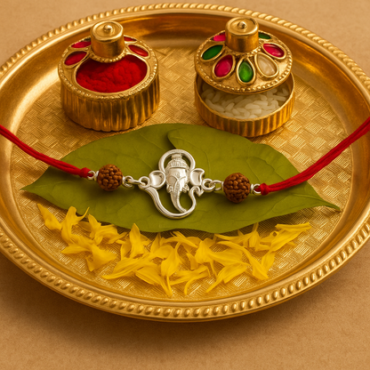 Pure silver lord ganesh design rakhi